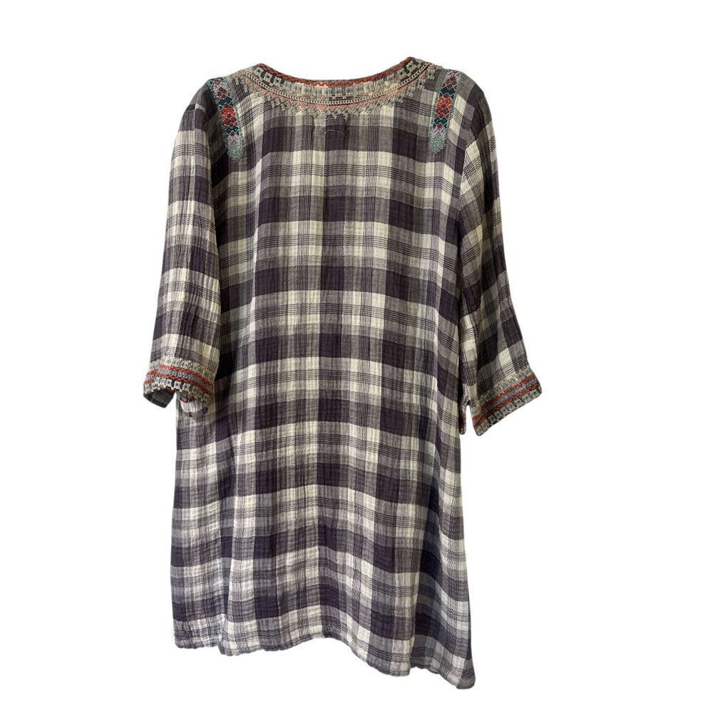 Johnny Was Claudine plaid madras dress embroidered bird pattern - Picture 3 of 5